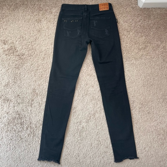 Zadig & Voltaire Eva Grunge Black Distressed Straight Leg Designer Jeans Size 25 - Picture 2 of 16